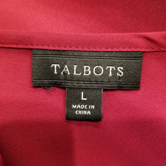 Talbots Women's Popover Burgundy Red Career Office Lace Long Sleeve Blouse Large - Picture 3 of 6